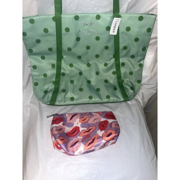 CLINIQUE & KATE SPADE tote BAG NEW  With  Makeup Bag - Picture 2 of 10
